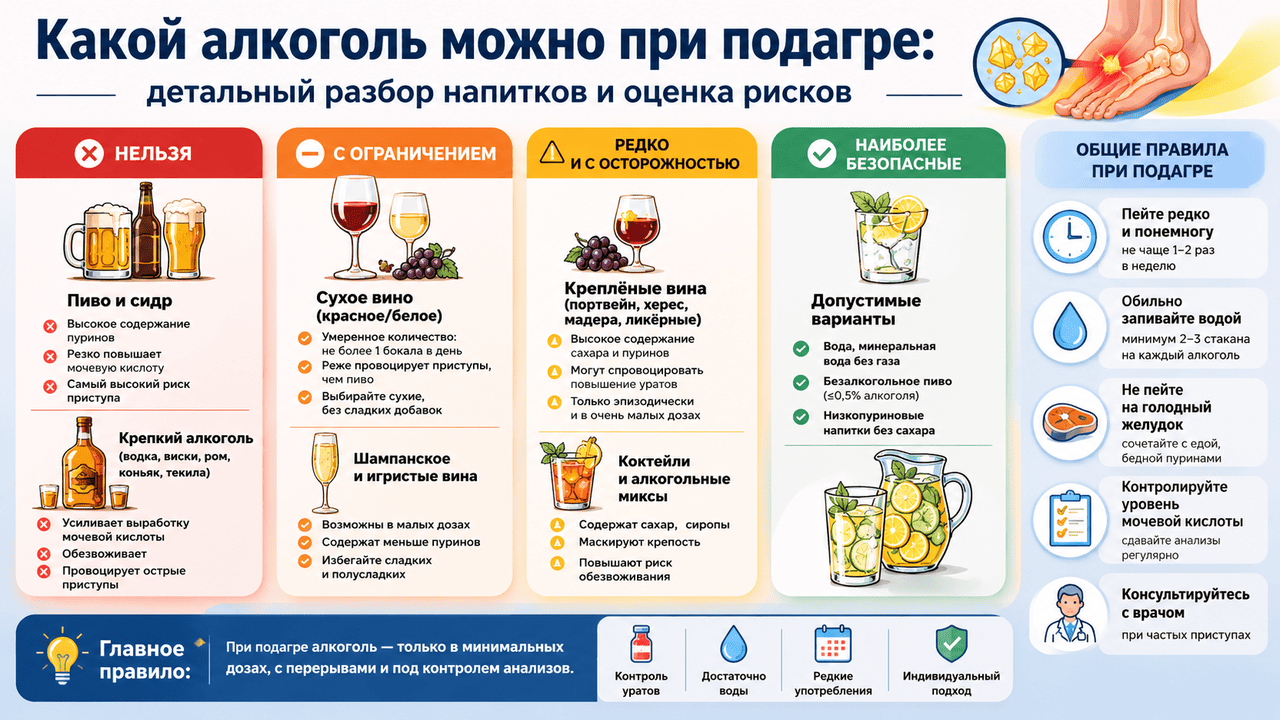 какой можно употреблять алкоголь при подагре